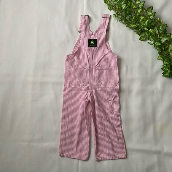 Pink and White Stripe Denim Overalls Size 4 - Picture 4 of 4